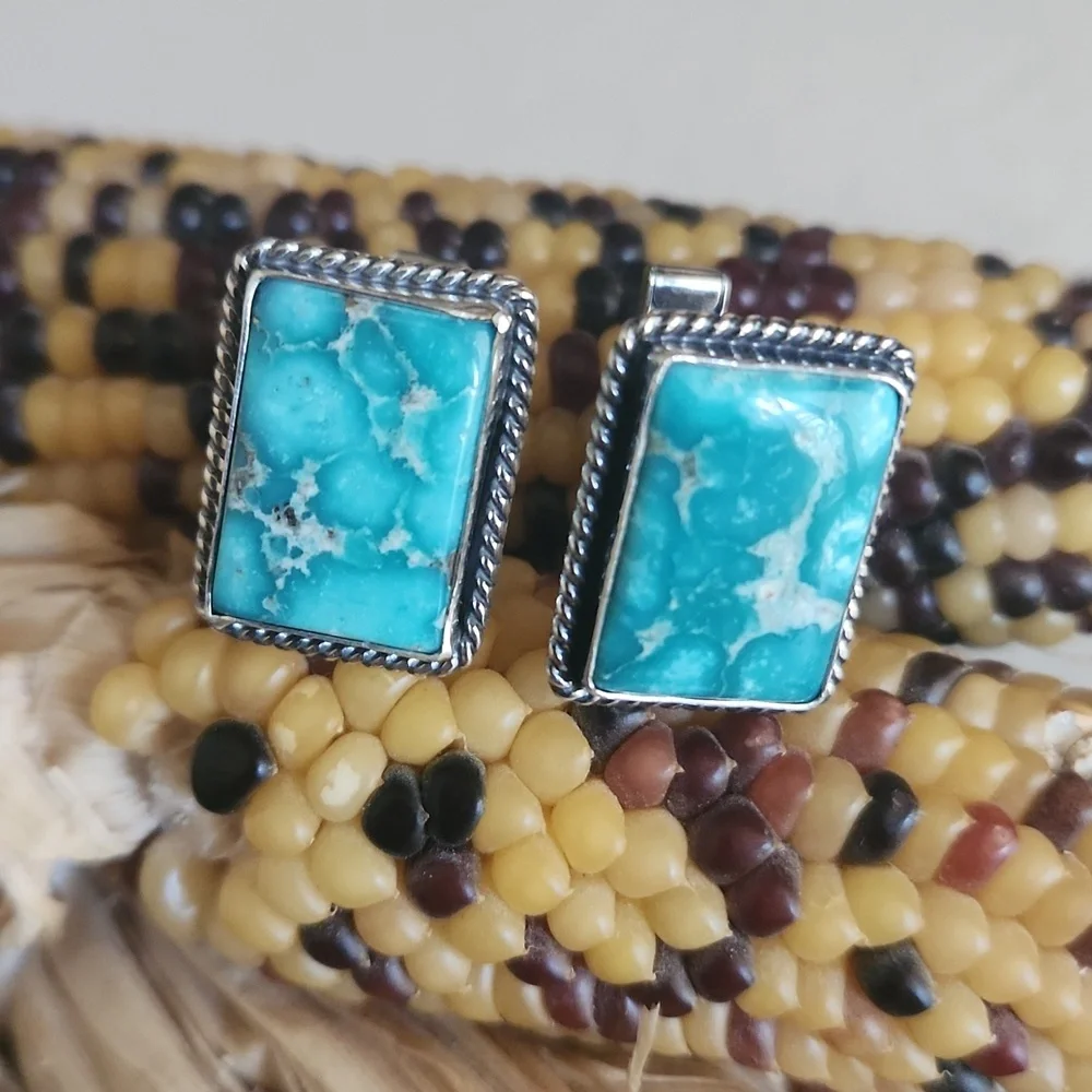 Rare NWOT Native American Handmade Whitewater Turquoise Men's Cufflinks 💙🖤🎁